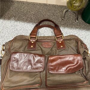 Vintage Rare Green Plaid Pattern Leather Fossil Messenger Bag